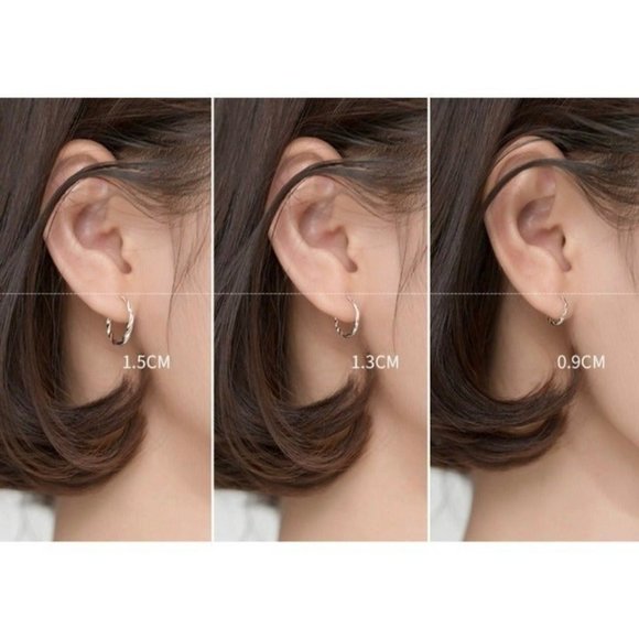 Solid Silver Small Hoop Earrings-Twist Huggie-13mm SH011 - Picture 6 of 6